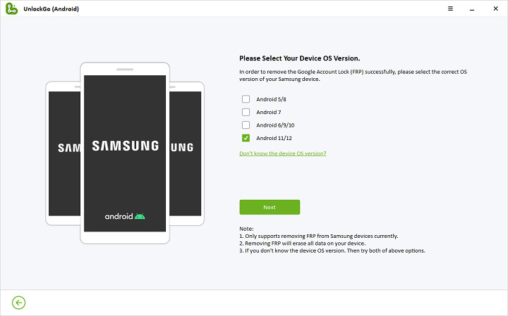 select samsung device os version