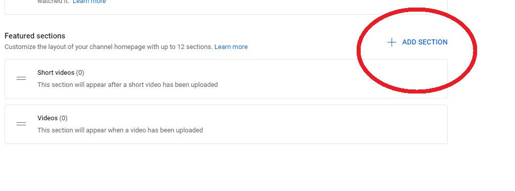 Add Section in YouTube Studio
