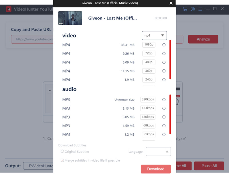 Select Output Quality and Format